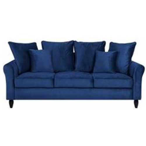 Sofa Dunkelblau Samtstoff 3-Sitzer Traditionell Modern Zierkissen Wohnzimmer - BELIANI - Modalova