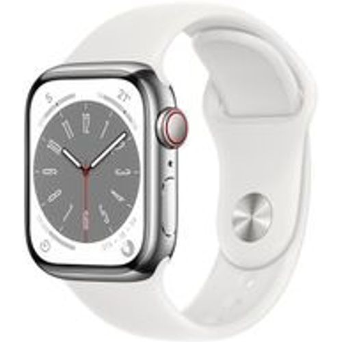 Watch Series 8 (2022) GPS + Cellular 41 mm - Rostfreier Stahl Silber - Sportarmband Weiß - Apple - Modalova