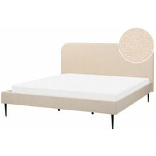 Bett Hellbeige Bouclé mit Lattenrost 180 x 200 cm Metallfüße Schwarz Hohes Kopfteil Retro Glamourös Polsterbett Doppelbett Schlafzimmer - BELIANI - Modalova