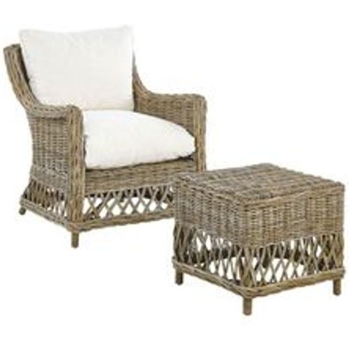 Gartensessel Natürlich Rattan mit Hocker 2 Auflagen Cremeweiß Baumwolle Terrasse Balkon Außen Wohnzimmer Gartenzubehör im Retro Stil - BELIANI - Modalova