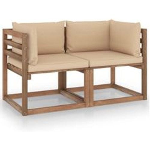 Garten-Palettensofa 2-Sitzer mit Kissen in Beige Kiefernholz - VIDAXL - Modalova