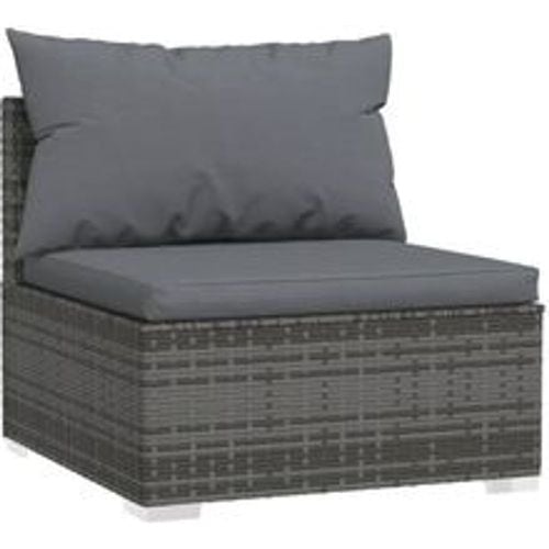 Garten-Mittelsofa mit Kissen Grau Poly Rattan - VIDAXL - Modalova