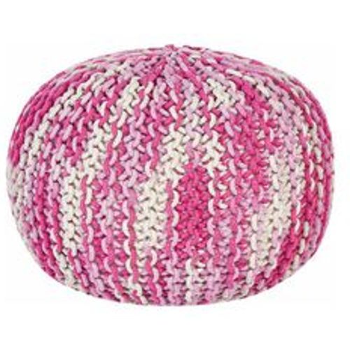 Pouf Weiß und Rosa Baumwolle ⌀ 50 cm Rund Gefochten Gestrickt Strickhocker Strickpouf Boho für Wohnzimmer Schlafzimmer Deko Haushalt Wohnen - BELIANI - Modalova