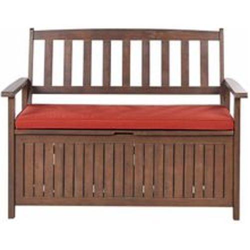 Gartenbank Dunkelbraun Akazienholz 120 cm mit Auflage Rot Armlehnen Stauraum Modern Rustikal Garten Terrasse Wintergarten Ausstattung Outdoor - BELIANI - Modalova