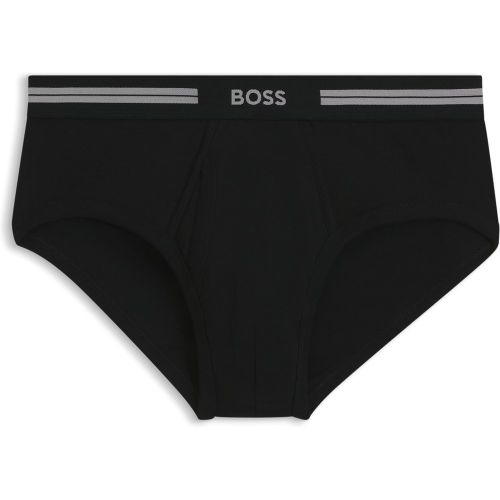 Slip en coton côtelé à ouverture frontale et taille logotée - Boss - Modalova