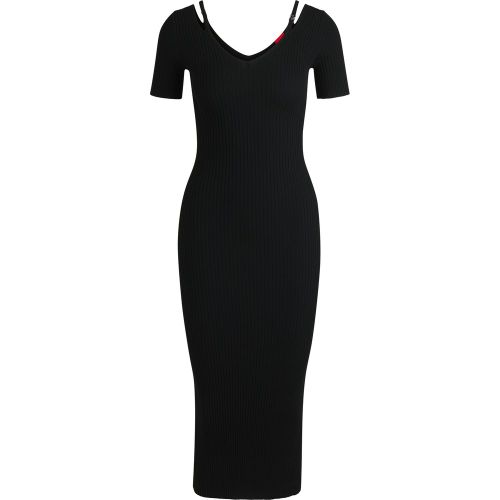 Robe mi-longue ajustée en maille côtelée à découpes - HUGO - Modalova
