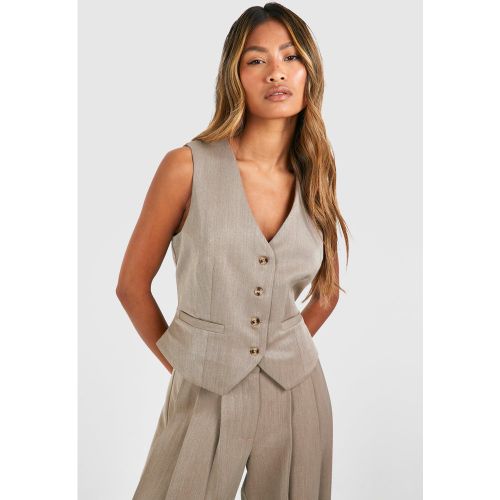 Chaleco Efecto Lino Ajustado Con Botones De Imitación De Cuerno - boohoo - Modalova