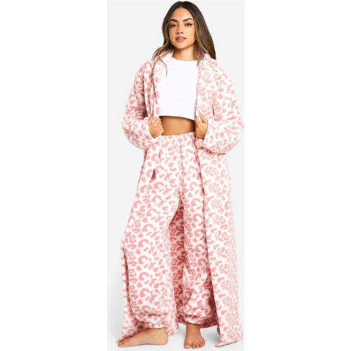 Bata Maxi De Forro Polar Con Estampado De Leopardo Rosa - boohoo - Modalova