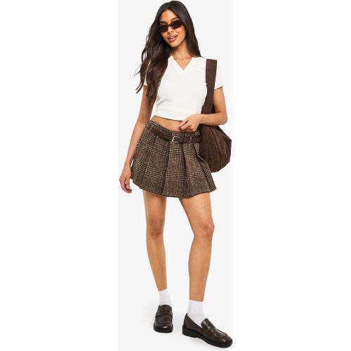 Minigonna Premium effetto lana con cintura in pied-de-poule - boohoo - Modalova