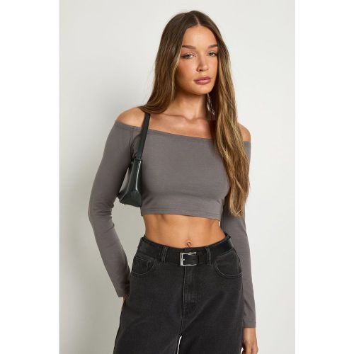 Crop top Basic a maniche lunghe con spalle scoperte - boohoo - Modalova
