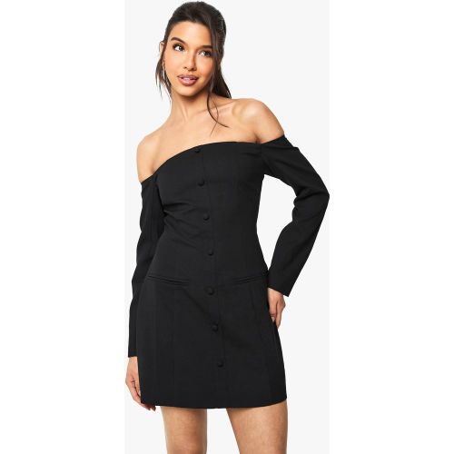 Vestido Mini Entallado Con Escote Bardot Y Botones - boohoo - Modalova