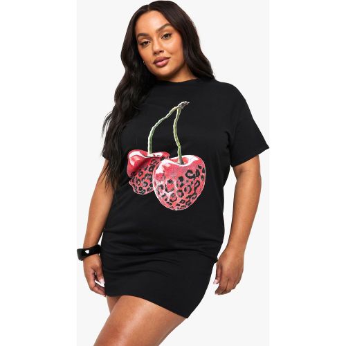 Vestido Camiseta Plus Oversize Con Estampado De Leopardo Y Cerezas - boohoo - Modalova