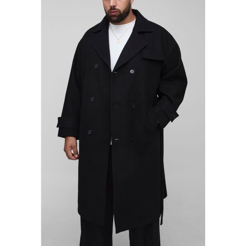 Plus Oversized Double Breasted Trench Overcoat In Black - boohoo - Modalova