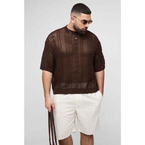 T-shirt Plus Size oversize in maglia traforata - boohoo - Modalova