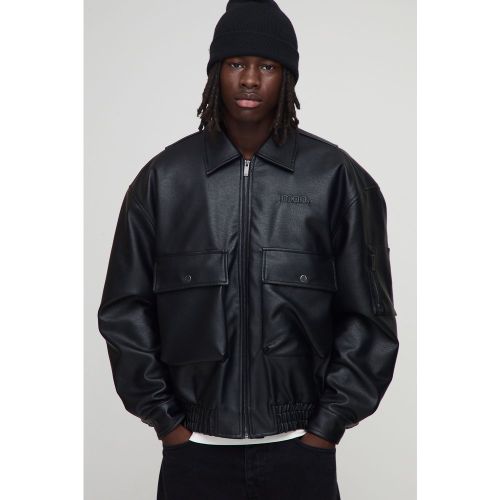 Oversized Fit Vent Back Detail PU Collared Bomber Jacket - boohoo - Modalova