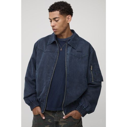 Regular Fit Washed Suede Collared Bomber Jacket - boohoo - Modalova