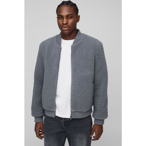 Regular Fit Borg Bomber Jacket - boohoo - Modalova