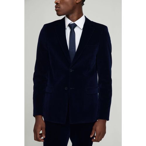Slim Fit Ribbed Velour Blazer, Navy - boohoo - Modalova