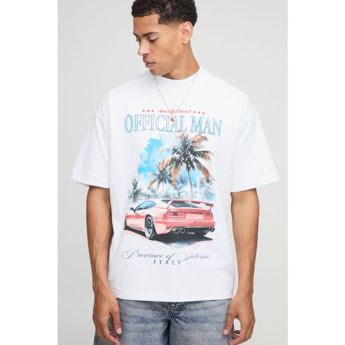 T-shirt oversize à col montant et imprimé moto - S - Boohooman - Modalova