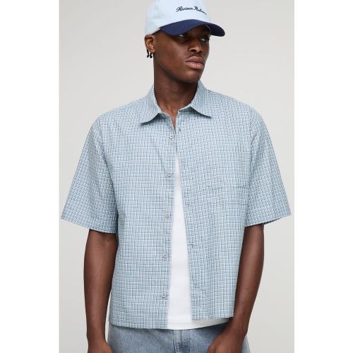 Oversized Short Sleeve Embroidered Micro Check Shirt - boohoo - Modalova