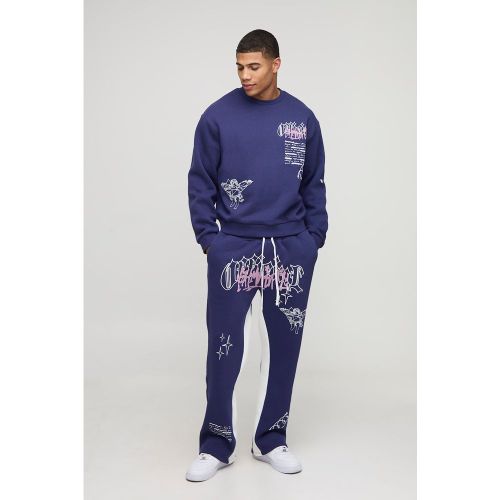 Oversized Boxy Graffiti Sweatshirt And Regular Gusset Jogger Tracksuit - boohoo - Modalova