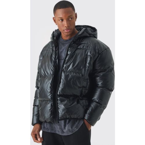 Chaqueta Acolchada Negra Con Capucha De Brillo Intenso - boohoo - Modalova