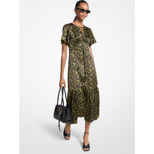 MK Robe mi-longue en satin effet martelé à motif floral - Michael Kors - MICHAEL Michael Kors - Modalova