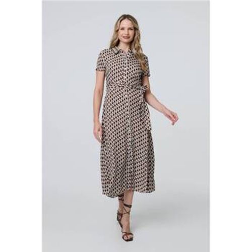 Geo Print Short Sleeve Tie Waist Midi Dress women's Long Dress in - Izabel London - Modalova