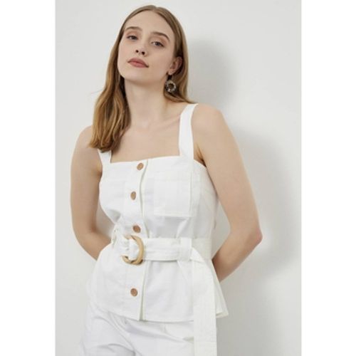 Blusen White Wide-Strap Square-Collar Belted Blouse - Just Like You - Modalova