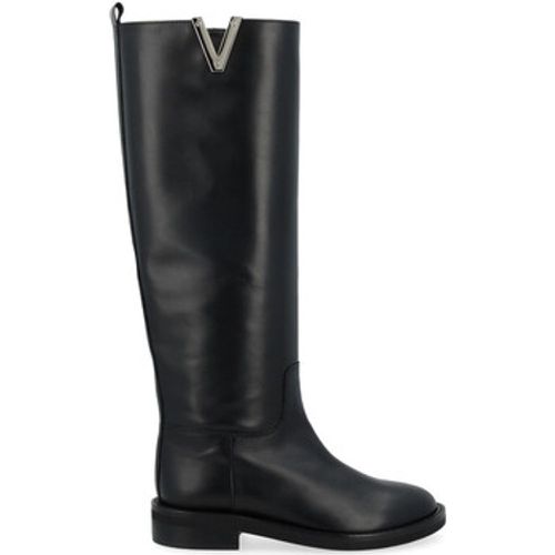 Damenstiefel Stiefel schwarzes Leder mit silbernem V - Via Roma 15 - Modalova