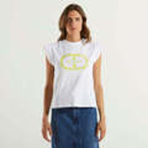 T-shirt t-shirt con oval-T bianca e lime - Twin Set - Modalova