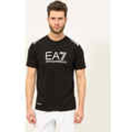 T-shirt & Polo T-shirt nera girocollo 7 Lines in tessuto riciclato - Emporio Armani EA7 - Modalova