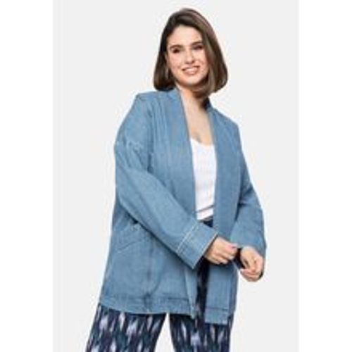 Große Größen: Jeansjacke mit Schalkragen, in Kimono-Form, blue Denim, Gr.54 - sheego - Modalova