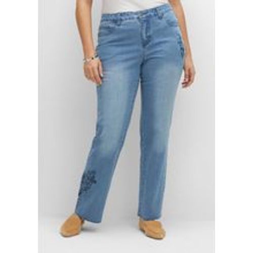 Große Größen: Gerade Jeans mit Blumenstickereien, blue Denim, Gr.52 - sheego - Modalova