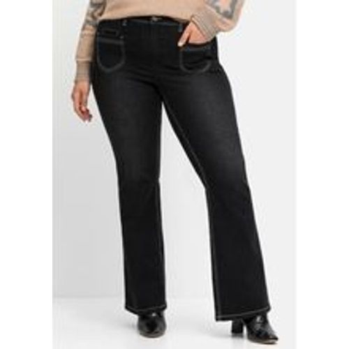 Große Größen: Bootcut-Jeans in High-Heel-Länge, mit Kontrastnähten, black Denim, Gr.50 - sheego - Modalova