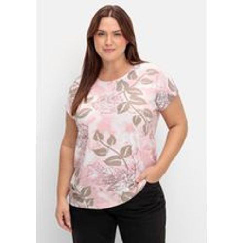 Große Größen: Shirt mit glänzendem Blumendruck, rosé gemustert, Gr.44 - sheego - Modalova
