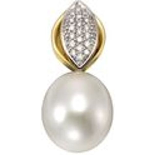 Anhänger Gold 585 mit weißer Perle 10,5-11mm + 19x Brillant zus. 0,09ct - OROLINO - Modalova