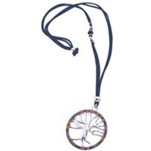 Modeschmuck Kette Lebensbaum mit bunter Zierde an blauem Veloursband - Steuer - Modalova