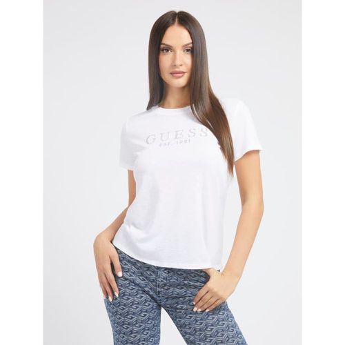 T-Shirt Logo Frontale Con Strass - Guess - Modalova