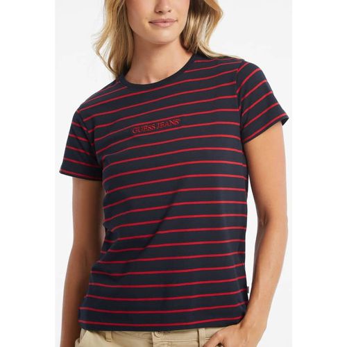 T-Shirt Classica A Righe Con Logo Ricamato - Guess - Modalova