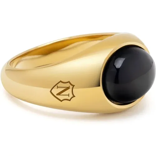 Gold Oval Signet Ring with Black Onyx , Herren, Größe: 56 MM - Nialaya - Modalova