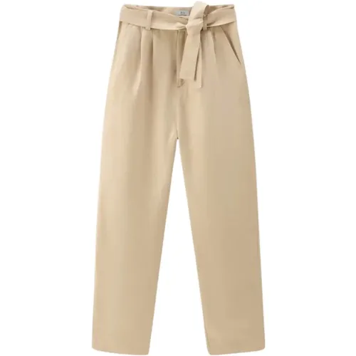 Leinenhose in Federbeige mit verstellbarem Bund , Damen, Größe: M - Woolrich - Modalova