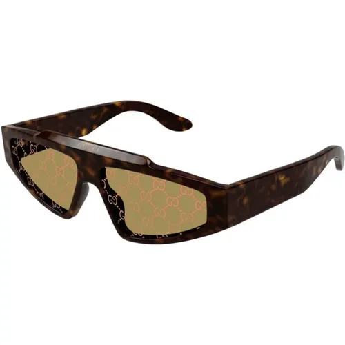 Stylish Havana Sunglasses with Yellow Lenses , male, Sizes: 58 MM - Gucci - Modalova