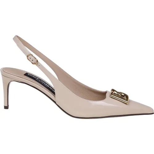 Cappuccino Patent Leather Slingback Heels , female, Sizes: 3 UK - Dolce & Gabbana - Modalova