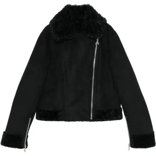 Schwarzer Mantel mit Shearling-Kragen - PATRIZIA PEPE - Modalova