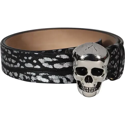 Skull Print Leder Gürtel - alexander mcqueen - Modalova