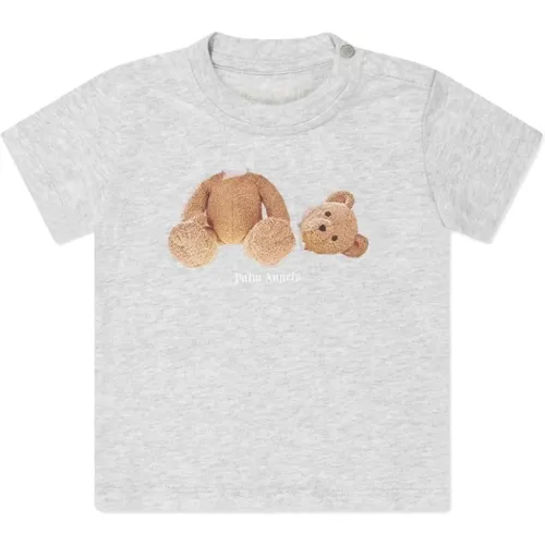 Graues Bärengrafik Crew-neck T-shirt - Palm Angels - Modalova