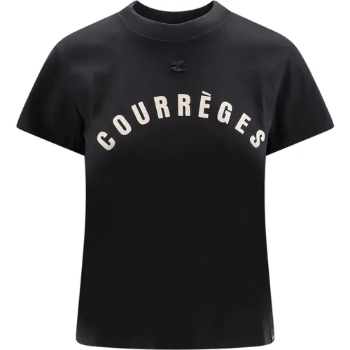 Crew-neck T-Shirt with Logo , female, Sizes: L, M, XS, S - Courrèges - Modalova