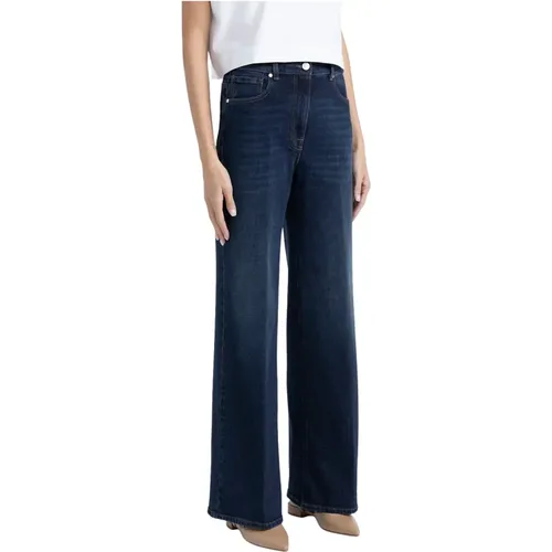 Stretch-Denim-Baumwoll-Palazzo-Hose , Damen, Größe: S - PESERICO - Modalova