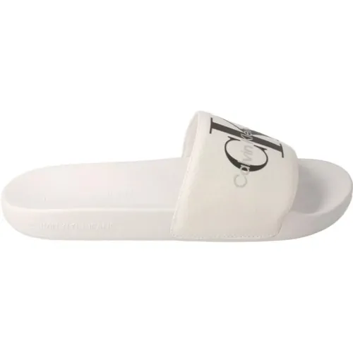 Weiße Slide-Sandalen für Herren , Herren, Größe: 41 EU - Calvin Klein - Modalova
